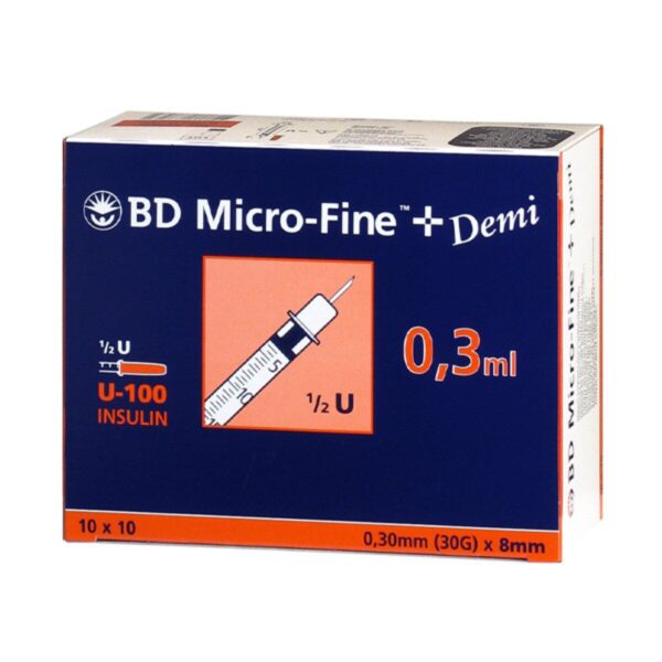 BD Microfine Demi Insulin Syringe Plus Needle 0.3ml (30G) 8mm