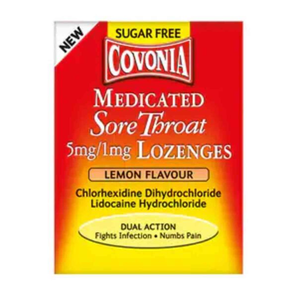 Covonia Medicated Sore Throat Lozenges lemon Flavour, 36