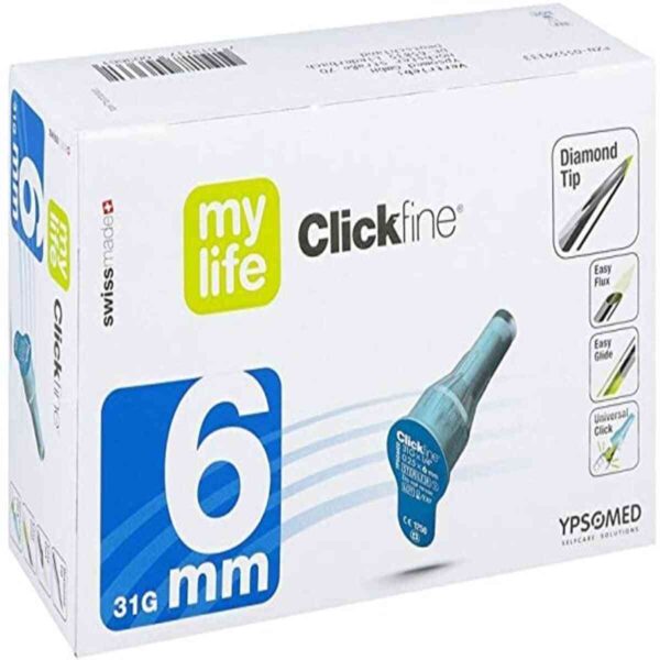 Mylife Clickfine Pen Needles 6mm Diamond Tip, 100 Needles