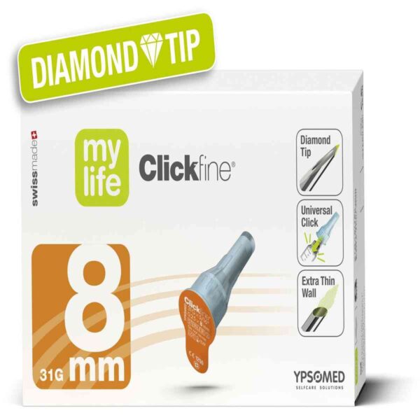 Mylife Clickfine Pen Needles 8mm Diamond Tip, 100 Needles