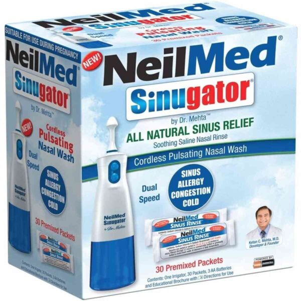 Neilmed Sinugator Cordless Pulsating Nasal Wash & 30 Pre-Mixed Packets