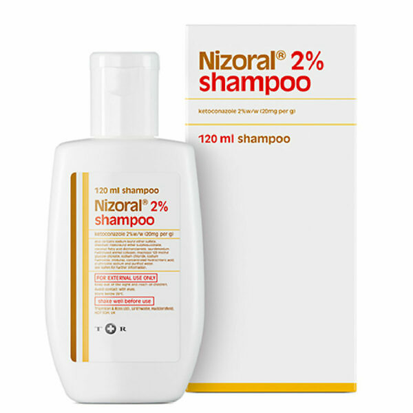 Product image of Nizoral Shampoo - Ketoconazole Shampoo, 120ml. The bottle features a sleek design with a blue and white label highlighting the active ingredient ketoconazole. The packaging emphasizes its effectiveness in treating dandruff, reducing itching, and soothing scalp irritation. The bottle is clearly labeled as a 120ml size and displays the Nizoral branding prominently.