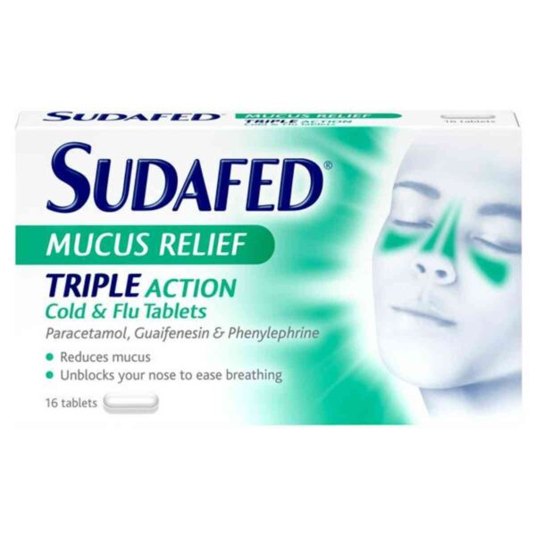 Sudafed Mucus Relief Triple Action Cold & Flu, 16 Tablets