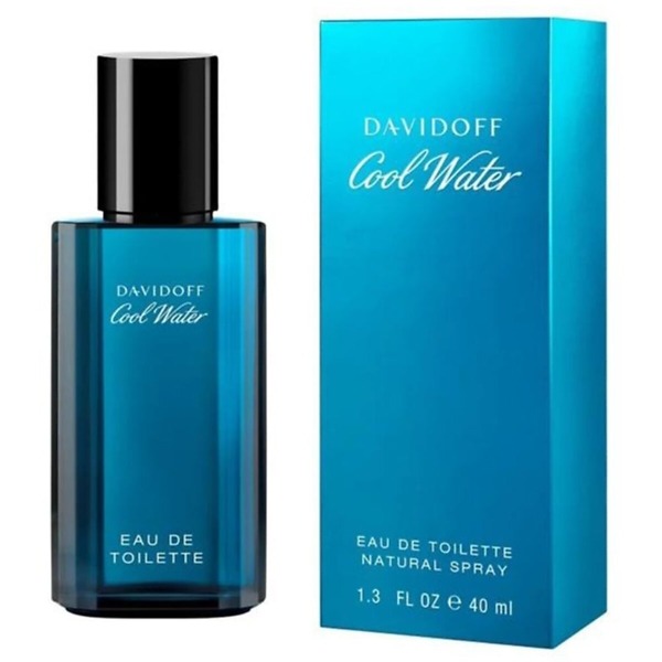 A 40ml bottle of Davidoff Cool Water Man Eau de Toilette Spray, featuring a sleek blue design that reflects the fresh and aquatic fragrance ideal for modern men.