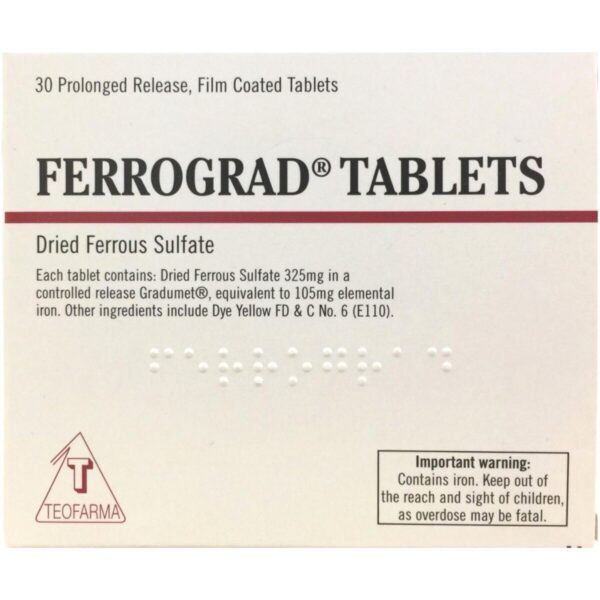 Ferrograd Tablets - Ferrous Sulfate 325mg Prolonged Release, 30 Tablets