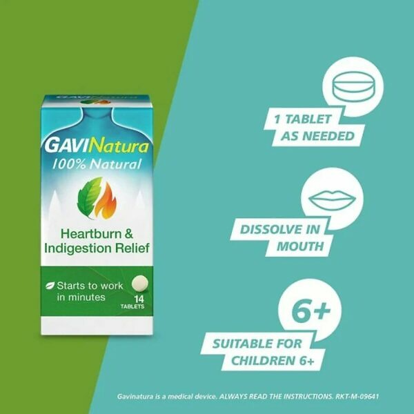 GaviNatura Natural Heartburn & Indigestion Relief, 14 Tablets