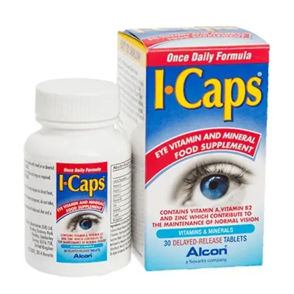 Image of ICaps Tablets - Eye Vitamin and Minerals, 30 Tablets. The product supports eye health with essential vitamins and minerals, designed to help protect vision and promote overall eye function.