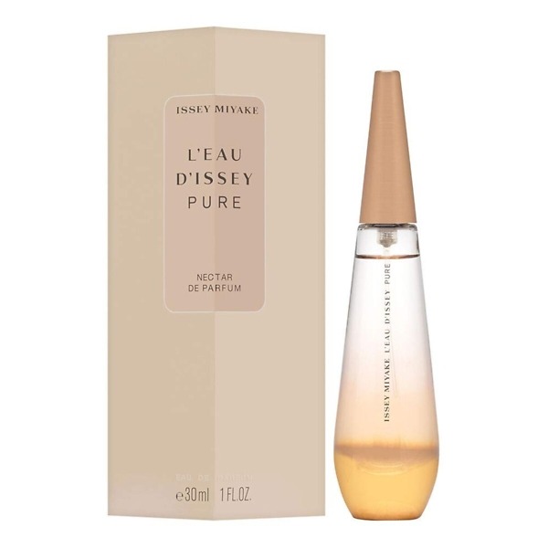 A 30ml bottle of Issey Miyake L'Eau d'Issey Pure Nectar Eau de Parfum Spray, featuring an elegant rose gold-toned design with a sleek teardrop-shaped bottle. The design reflects the delicate, floral, and aquatic fragrance, perfect for modern and sophisticated women.