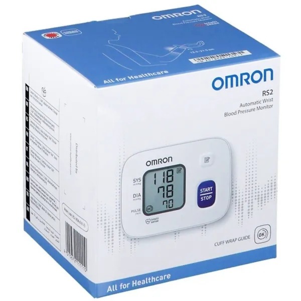 OMRON RS2 Wrist Blood Pressure Monitor with a compact design, digital display, and advanced accuracy for convenient and reliable blood pressure monitoring on the go