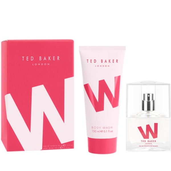 Ted Baker W Pink Gift Set featuring a 30ml Eau de Toilette and 150ml Shower Gel, elegantly packaged for gifting.