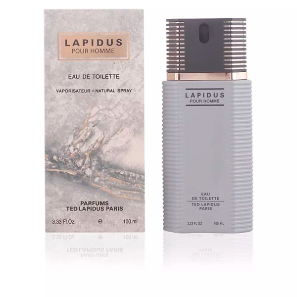 A 100ml bottle of Ted Lapidus Lapidus Pour Homme Eau de Toilette Spray, featuring a sleek and classic design that embodies the timeless and sophisticated fragrance for men.