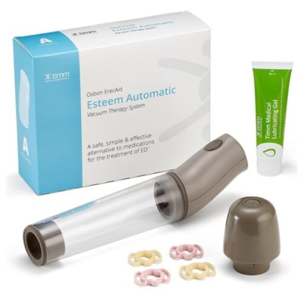 Osbon ErecAid Esteem XX50 Vacuum Pump - FDA-approved device for erectile dysfunction treatment, featuring a manual pump, cylinder, and tension rings for non-invasive and effective ED management.